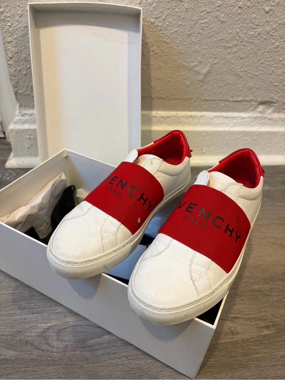 Givenchy White Sneakers with Red Elastic Strap